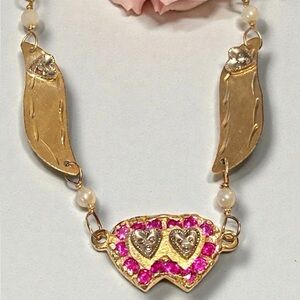 VINTAGE 1980s 14K Yellow Gold 9” Double Ruby Hearts Engravable Anklet Bracelet!